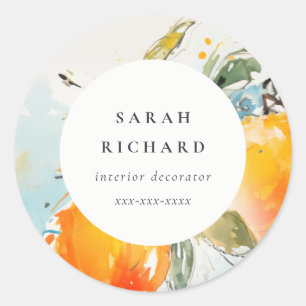 Adesivo Redondo Modern Boho Abstrato Sketchy Orange Garden