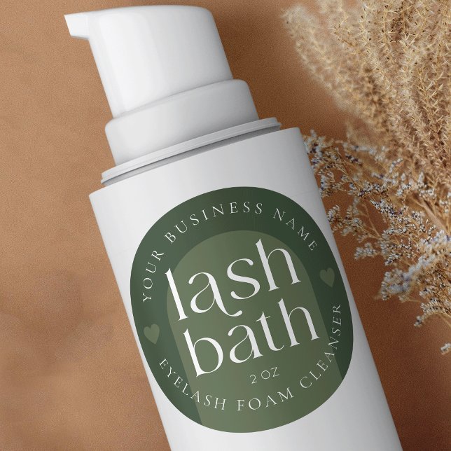 Adesivo Redondo Modern Boho Sage Green Lash Bath Foam Cleanser (Modern lash bath round labels in sage green and white)