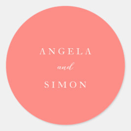 Adesivo Redondo Modern Bold Vibrant Coral Simple Wedding