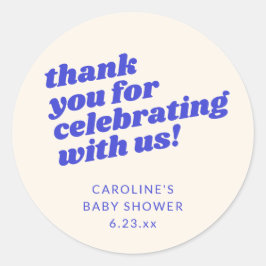 Adesivo Redondo Modern Bright Blue Retro Baby Shower Thank You