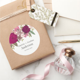 Adesivo Redondo Modern Burgundy Garden Flowers Nome do Casal