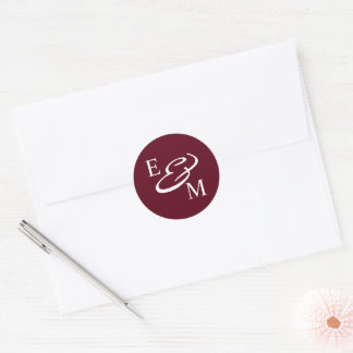 Adesivo Redondo Modern Burgundy Initials Wedding