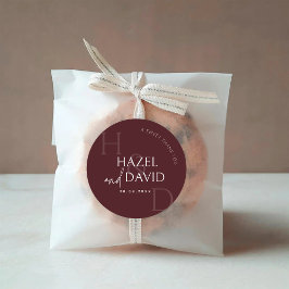 Adesivo Redondo Modern Burgundy Monogram Minimalist Wedding