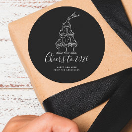 Adesivo Redondo Modern Cheers to the New Year Black Hand Drawn