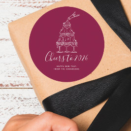 Adesivo Redondo Modern Cheers to the New Year Red Hand Drawn