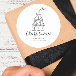 Adesivo Redondo Modern Cheers to the New Year White Hand Drawn