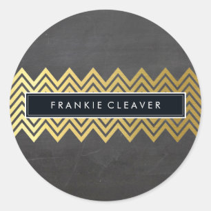 Adesivo Redondo MODERN CHEVRON PATTERN Trenden gold chalkboard
