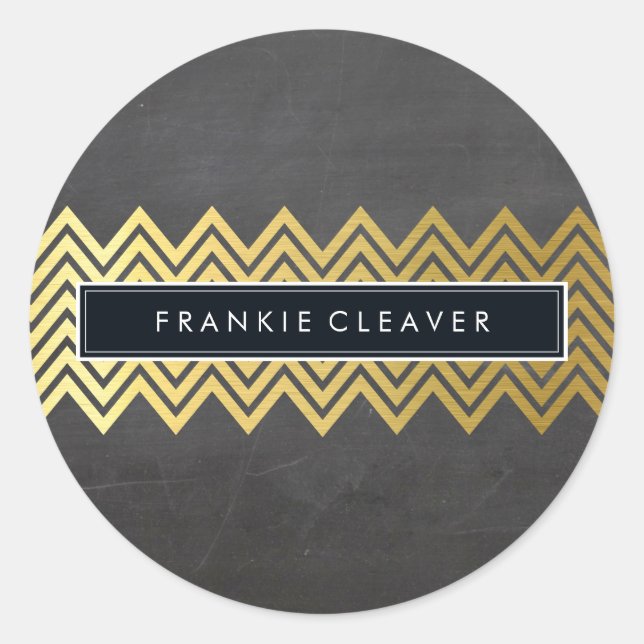 Adesivo Redondo MODERN CHEVRON PATTERN Trenden gold chalkboard (Frente)