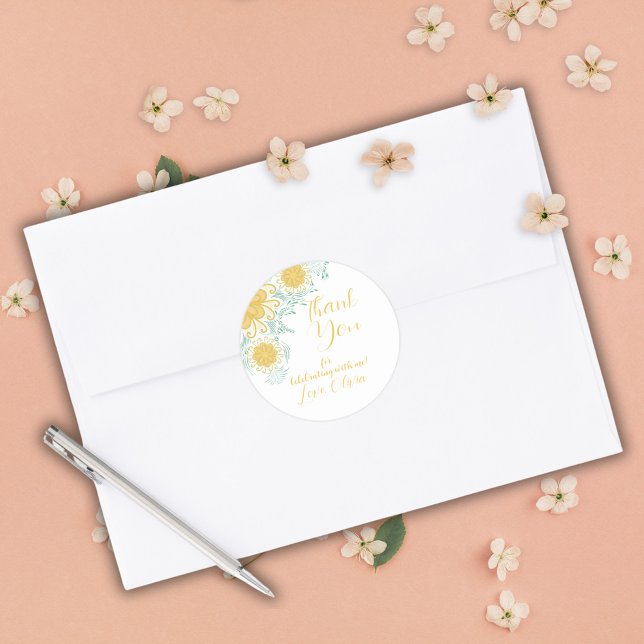 Adesivo Redondo Modern Chic Boho Floral Sweet 16 Festa de aniversá (Criador carregado)