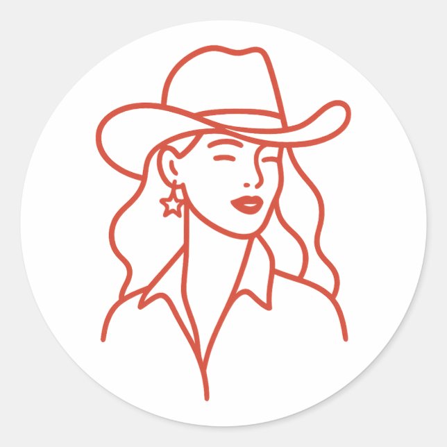 Adesivo Redondo Modern Cowgirl Line Art Bachelorette Party (Frente)