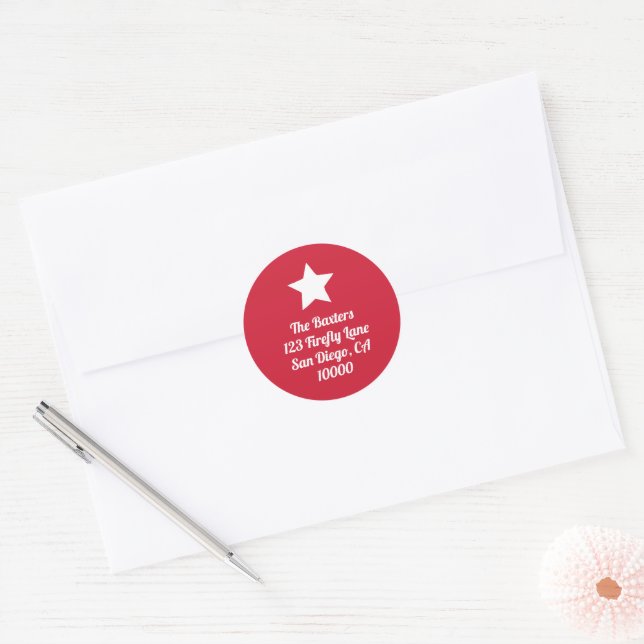 Adesivo Redondo Modern Cut Star Red Holiday Sticker (Envelope)