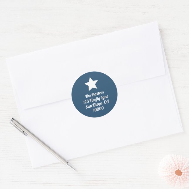 Adesivo Redondo Modern Cut Star Slate Blue Holiday Sticker (Envelope)