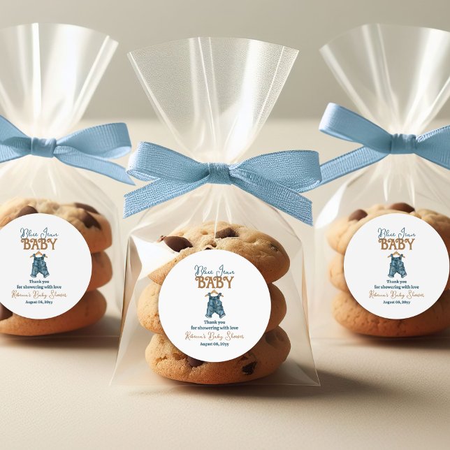 Adesivo Redondo Modern Denim Boy Blue Chá de fraldas (Criador carregado)