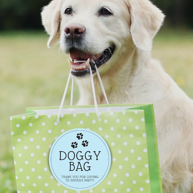 Adesivo Redondo Modern Dog Paw Obrigado Pawty (Modern and fun doggy bag thank you sticker for coming to dog pawty with dog paw prints.)
