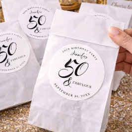 Adesivo Redondo Modern Elegant Black White Fifty Fabulous Birthday