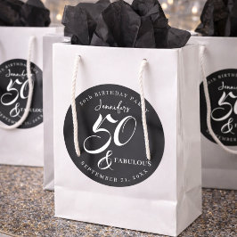 Adesivo Redondo Modern Elegant Black White Fifty Fabulous Birthday