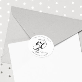 Adesivo Redondo Modern Elegant Black White Fifty Fabulous Birthday
