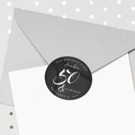 Adesivo Redondo Modern Elegant Black White Fifty Fabulous Birthday