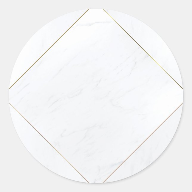 Adesivo Redondo Modern Elegant Blank Template Marble Gold Frame (Frente)