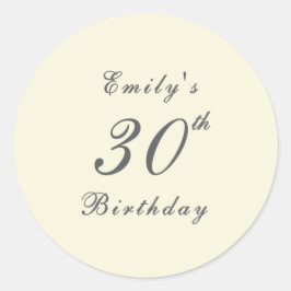 Adesivo Redondo Modern Elegant Cream 30th Birthday Party