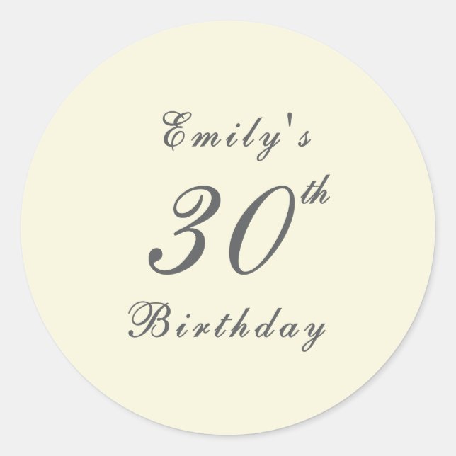 Adesivo Redondo Modern Elegant Cream 30th Birthday Party (Frente)