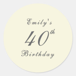 Adesivo Redondo Modern Elegant Cream 40th Birthday Party