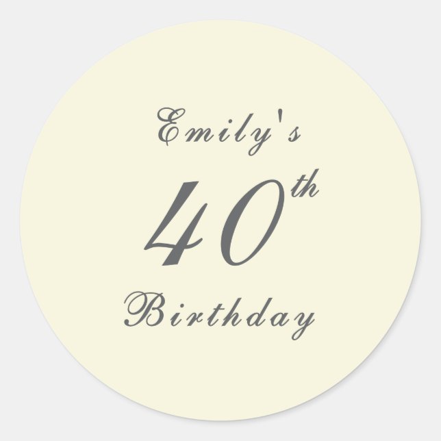 Adesivo Redondo Modern Elegant Cream 40th Birthday Party (Frente)
