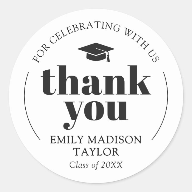 Adesivo Redondo Modern Elegant Graduation Thank You (Frente)