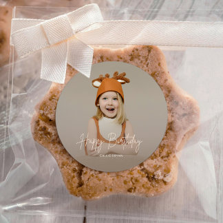 Adesivo Redondo Modern Elegant Happy Birthday Photo Round Sticker