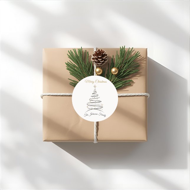 Adesivo Redondo Modern Elegant Minimal Christmas Tree Sticker (Criador carregado)