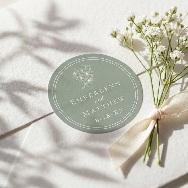 Adesivo Redondo Modern Elegant Sage Green Botanical Wedding (Modern Elegant Sage Green Botanical Wedding Classic Round Sticker)