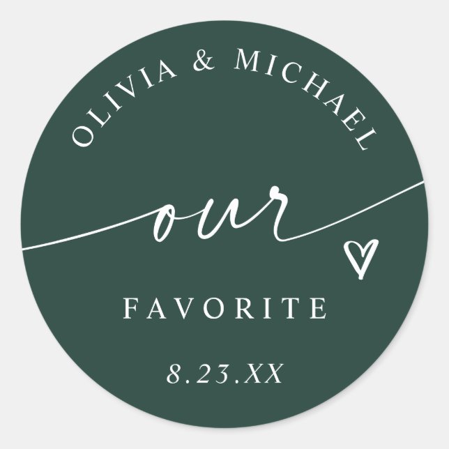 Adesivo Redondo Modern Emerald Our Favorite Wedding Treat Bag (Frente)