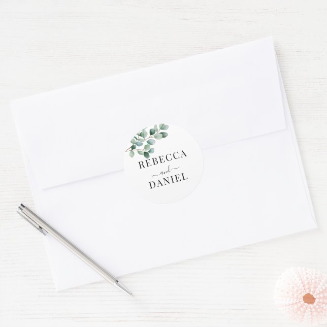 Adesivo Redondo Modern Eucalyptus Greenery Wedding (Envelope)