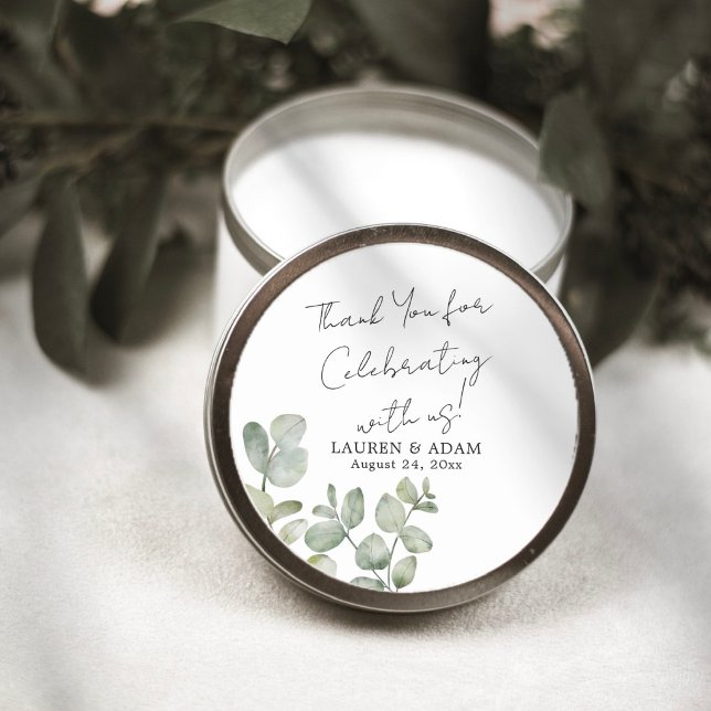 Adesivo Redondo Modern Eucalyptus Wedding Favor (Criador carregado)