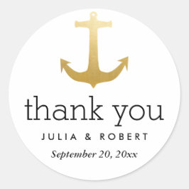 Adesivo Redondo Modern Faux Gold Foil Anchor Casamento Obrigado