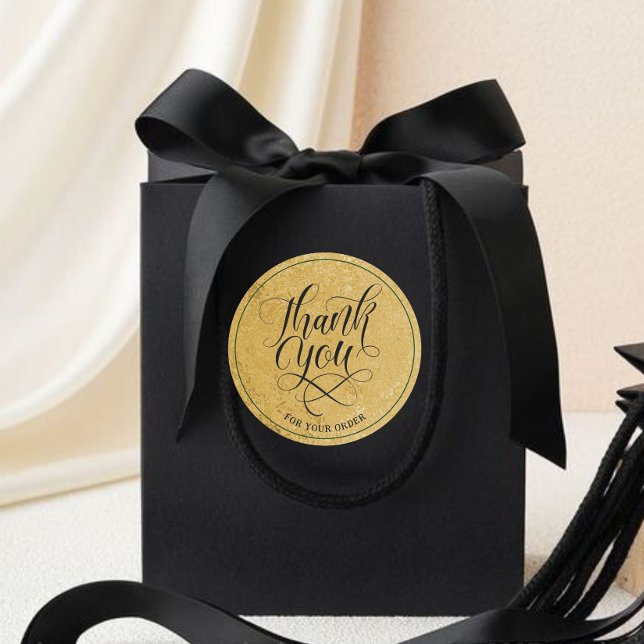 Adesivo Redondo Modern Faux GOLD FOIL Obrigado pelo seu pedido (Criador carregado)