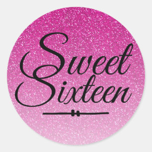 Adesivo Redondo Modern faux pink glitter ombre Sweet 16