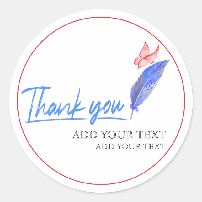 Adesivo Redondo Modern Feather & Butterfly Small Business Thank Yo (Frente)