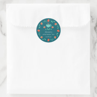 Adesivo Redondo Modern Floral Afternoon Tea Party Round Sticker