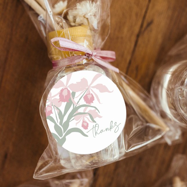 Adesivo Redondo Modern floral Cattleya orchid dusty pink wedding (Criador carregado)