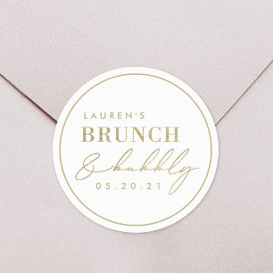 Adesivo Redondo Modern Foil Dourado Brunch e Chá de panela