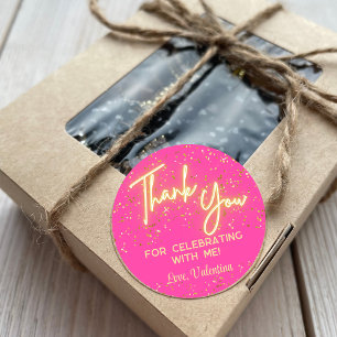 Adesivo Redondo Modern Girly Hot Pink Neon Glow Obrigado Script