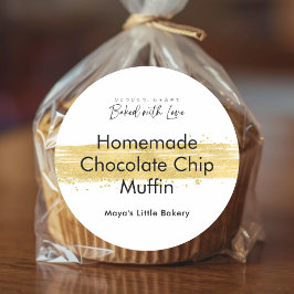 Adesivo Redondo Modern Gold Brush Stroke Bakery Product