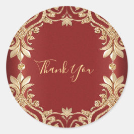 Adesivo Redondo Modern Gold Red Floral Sticker