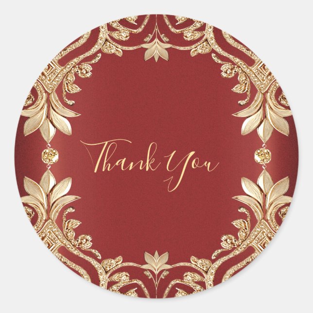 Adesivo Redondo Modern Gold Red Floral Sticker (Frente)