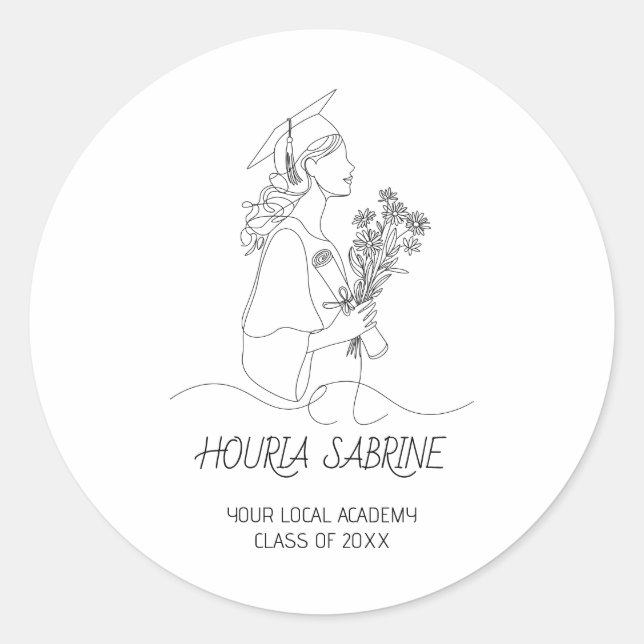 Adesivo Redondo Modern Graduation Black & white line art graduate  (Frente)