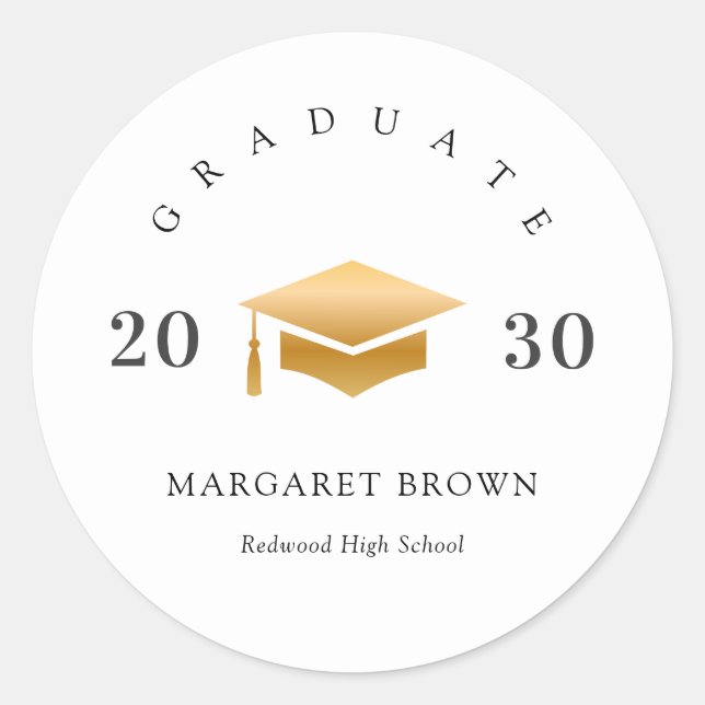 Adesivo Redondo Modern Graduation Gold Cap Simple Minimal (Frente)