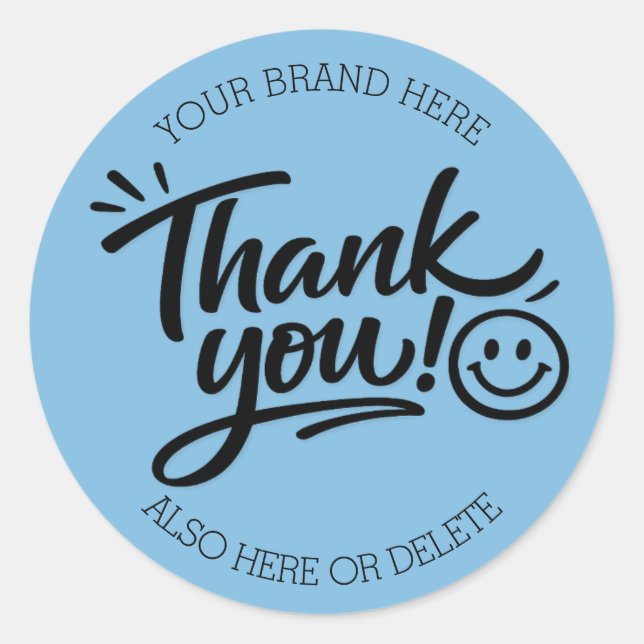 Adesivo Redondo Modern Hand-Lettered “Thank You!” with Smiley (Frente)