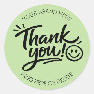 Adesivo Redondo Modern Hand-Lettered “Thank You!” with Smiley
