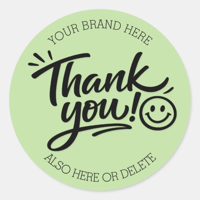 Adesivo Redondo Modern Hand-Lettered “Thank You!” with Smiley (Frente)